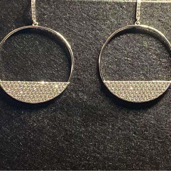 CZ Semicircle Drop Earrings 18KGP NWOT - Picture 2 of 3